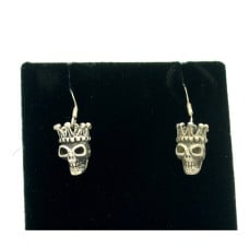 Sterling Silver Punk Crowned Skull Dangle Earrings