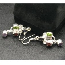 Artist-Crafted Sterling Silver Multi Gemstone Dangle Earrings