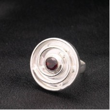 Artist-Crafted Art Deco Swirl Sterling Silver & Garnet Ring