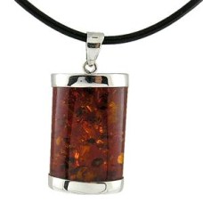 Sterling Silver & Amber Cylinder Pendant