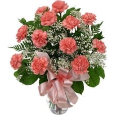 12 Peach Carnations Vase