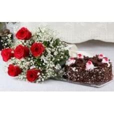 Red Roses And Black Forest Cake