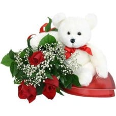 Red Roses, Teddy Bear And Chocolates