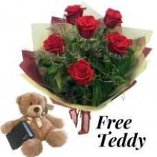 6 Red Roses And  Teddy