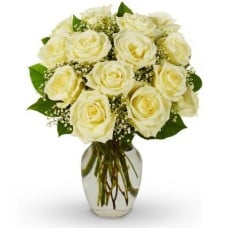 12 White Roses Vase