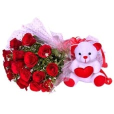 Red Roses And Teddy Bear