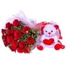 Red Roses And Teddy Bear