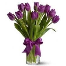 10 Purple Tulips In A Vase