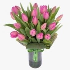 15 Stem Pink Tulips Vase