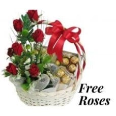 Basket Of FREE Roses With 2 Boxes Of Ferrero Rocher Chocolates