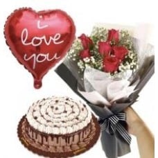 6 Red Roses, 1/2kg Butterscotch Cake And  Balloon