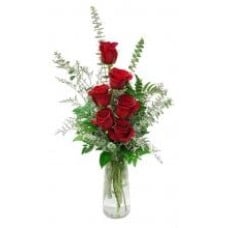 6 Red Roses In A Vase