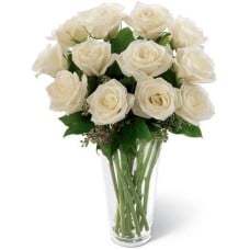 12 White Roses Vase
