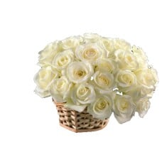 24 White Roses Basket