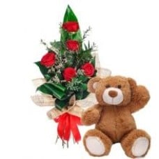 5 Red Roses With Teddy