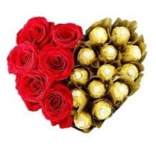 6 Red Roses And 16 Pcs Of Ferrero Rocher Heart Shaped Arrangement