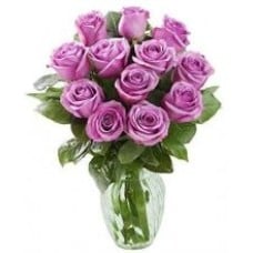 12 Purple Roses Vase
