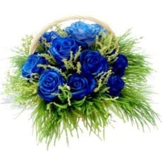 12 Blue Roses Basket