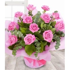 12 Pink Roses Bouquet