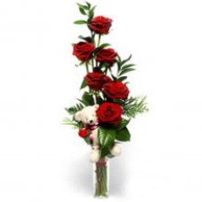 Red Roses With Free Teddy Bear