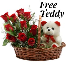 12 Red Roses And Teddy Bear