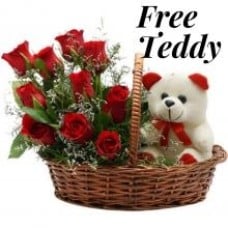 12 Red Roses And Free Teddy Bear