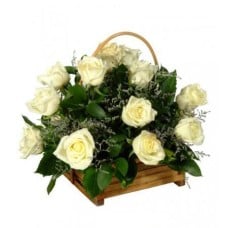 12 White Roses Basket
