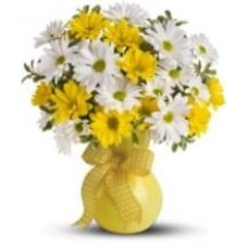 White And Yellow Daisies Vase