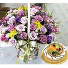 Deluxe Flower Basket With Cake to South Korea