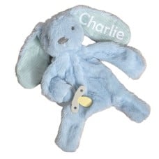Blue Personalised Bunny Baby Comforter with Dummy Holder by ES Kids Blue