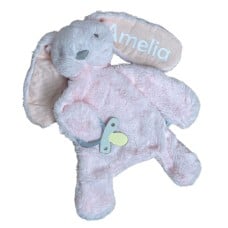 Pink Personalised Bunny Baby Comforter with Dummy Holder by ES Kids
