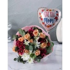 Love You Mom Mixed Flowers And Balloon