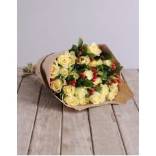 Cream Roses in Brown Wrapping