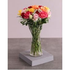 Mixed Roses And Million Stars In A Vase (12 Roses)
