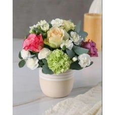 Roses and Carnations in Ceramic Pot