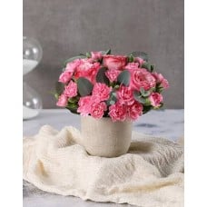 Trio Of Pink Roses In Cement Pot