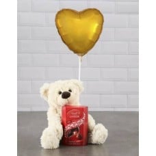 Cream Teddy And Gold Balloon Hamper (Chocolate)