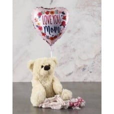 Mothers Day Cream Teddy And Balloon Hamper (Nougat)