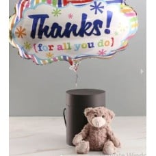 Thank You Balloon With Teddy Bear In Hat Box