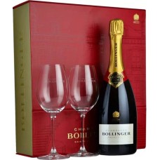 Bollinger Special Cuvee 75cl with 2 Elizabeth Glasses in Red Box