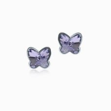 Cased Butterfly S Silver Crystal Earrings - Prov Lavender