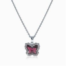 Studded Butterfly Silver Crystal Necklace