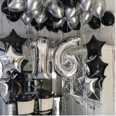 Set,of,air,balloons,for,16,years,,silver,and,black