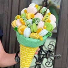 Bouquet,of,sweetness.,Rosary,with,marshmallows,and,pasta