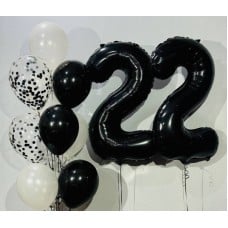 Set,of,black,and,clear,balloons,with,the,numbers,22,for,a,birthday