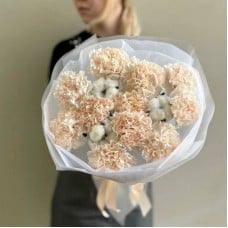 Delicate,bouquet,of,dianthuses,with,delicate,cotton