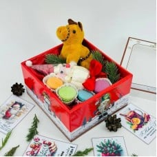 A,sweet,New,Year's,gift.,Boxes,with,macaroni,,marshmallows,,and,a,stuffed,horse.