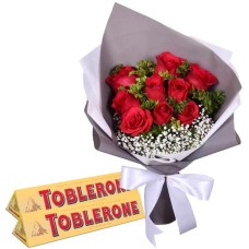 12 Red Roses with 2Pcs Toblerone Bar