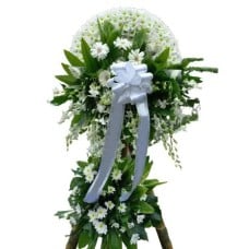 White Mums with White Gerbera Wreath Spray