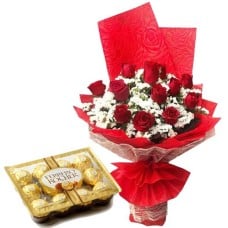 12 Red Roses with Ferrero Chocolate Box